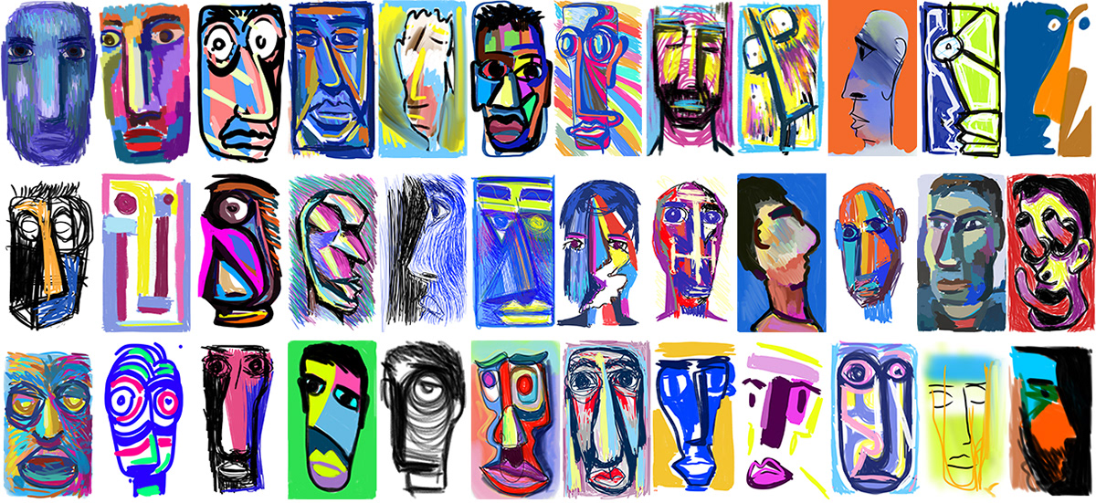 36 ghosts - finger drawings on Huawei P10 Lite, Sketchbook app