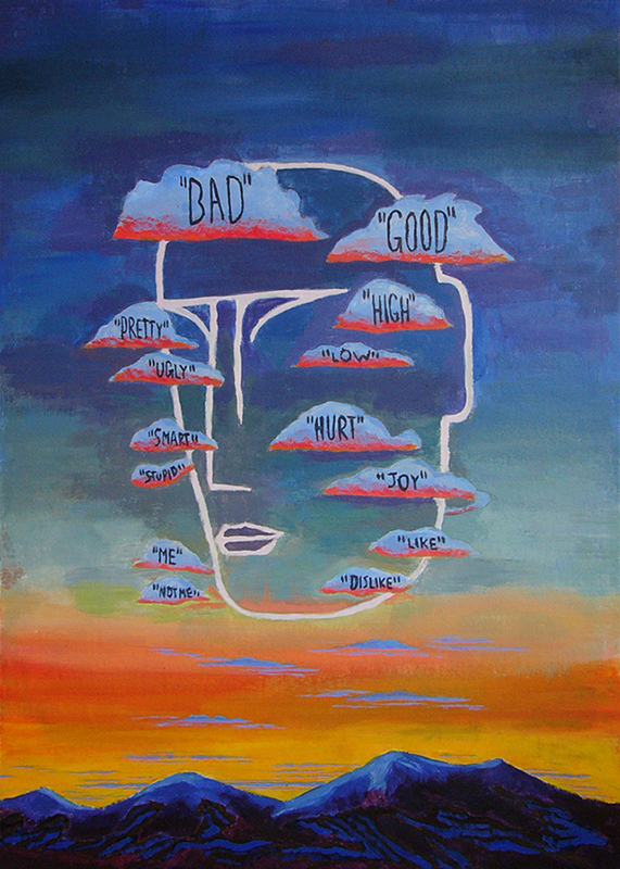 'Clouds at dawn, sky unburdened' - Acrylics on cardboard, 70x50cm